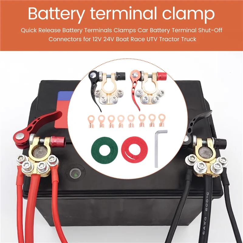 

A51K-Quick Release Battery Terminals Clamps Car Battery Terminal Shut-Off Connectors For 12V 24V Boat Race UTV Tractor Truck