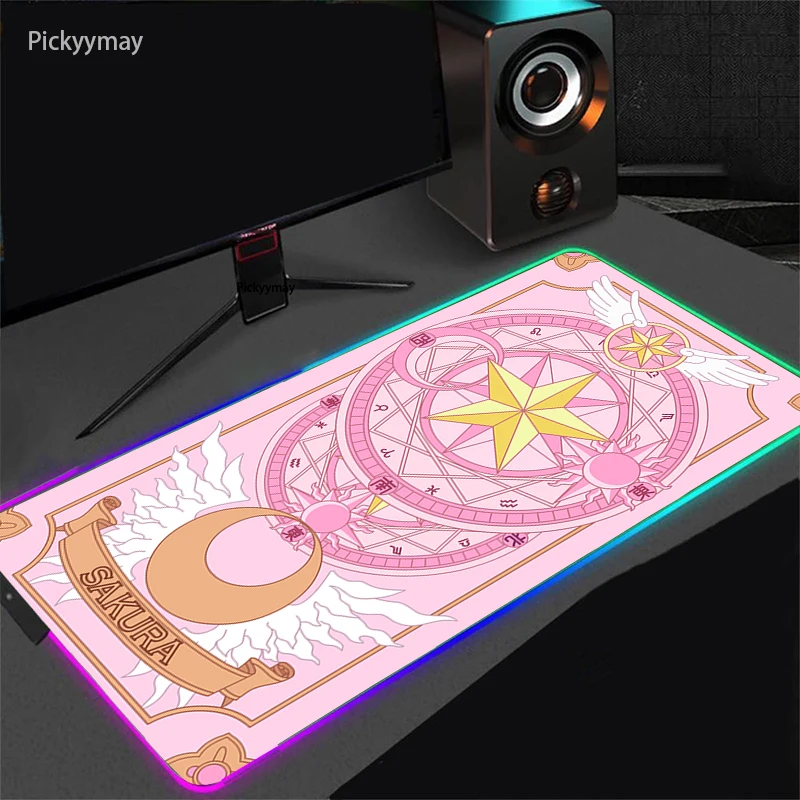 cardcaptor sakura anime mouse pad rgb kawaii computador portatil gaming teclado tapete gamer tapetes de mesa led cor backlight mouse esteira xxl 01