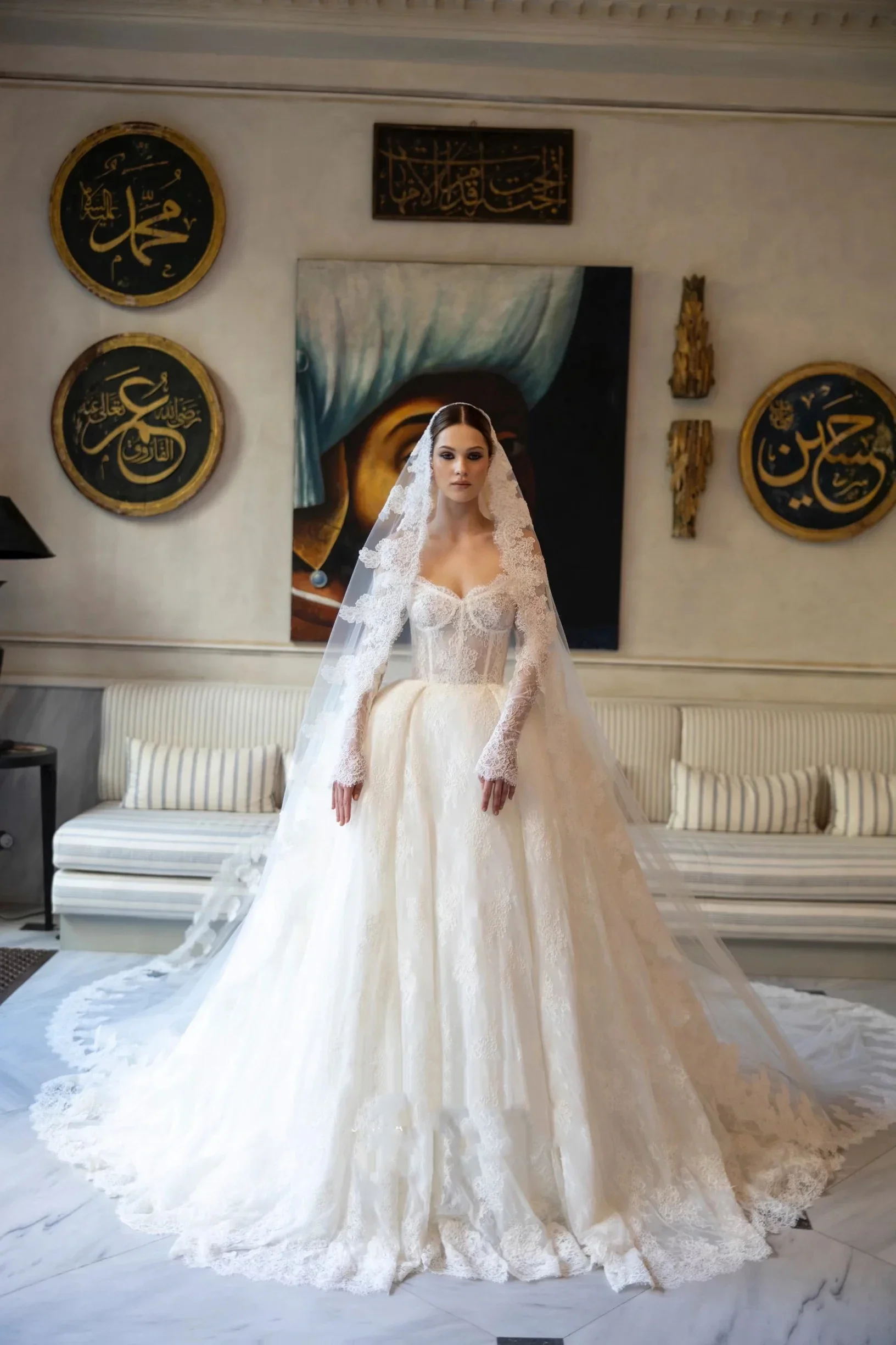 

Flavinke Customized Elegant Exquisite Off the Shoulder Long sleeves Lace Wedding Dresses 2025 with Long Sleeves Bridal Gowns