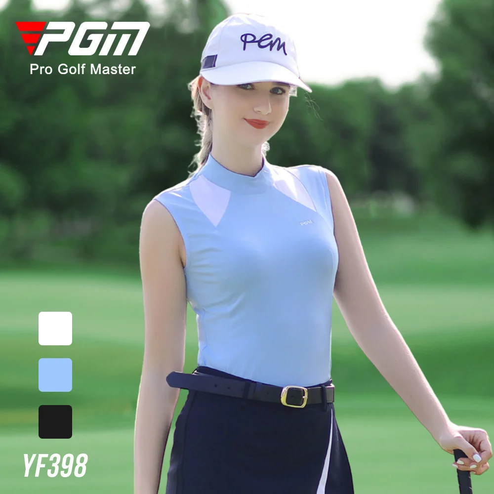 

PGM Golf Women's Summer Clothing Elastic Quick Drying Sleeveless Top Color Block T-shirt Sleeveless Shirt Quick Drying Fabric