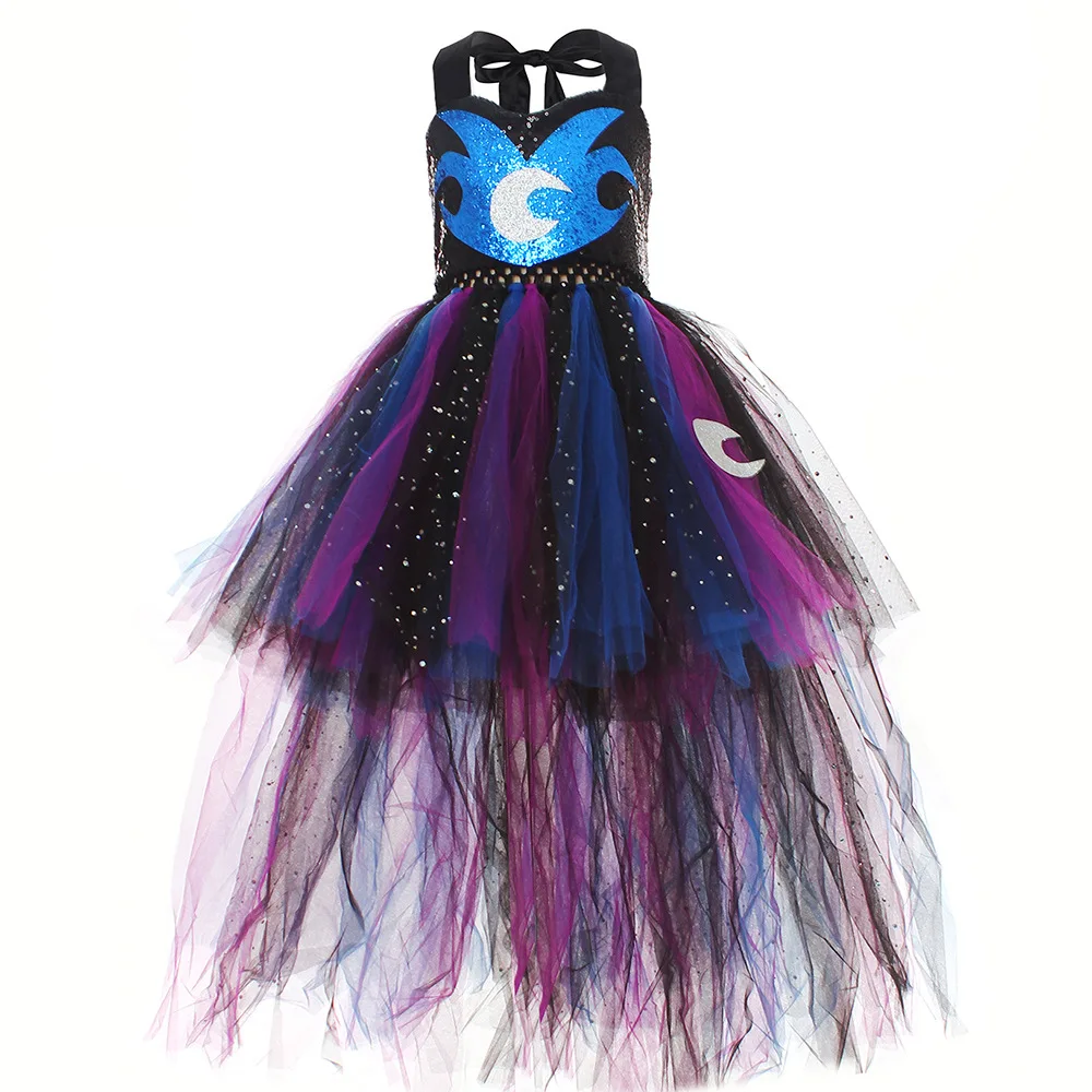 Girls Tutu Dress Princess Luna Inspired Glitter With Wing Headband For Halloween Carnival Unicorn Costume Kids Cosplay Clothing