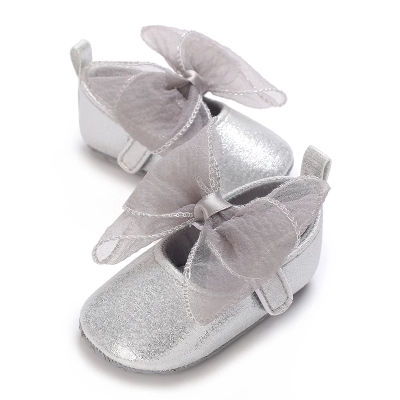 Spring and Autumn Baby Cute Silver Princess Shoes 0-12 Months Comfortable Walking Shoes for Baby Girls