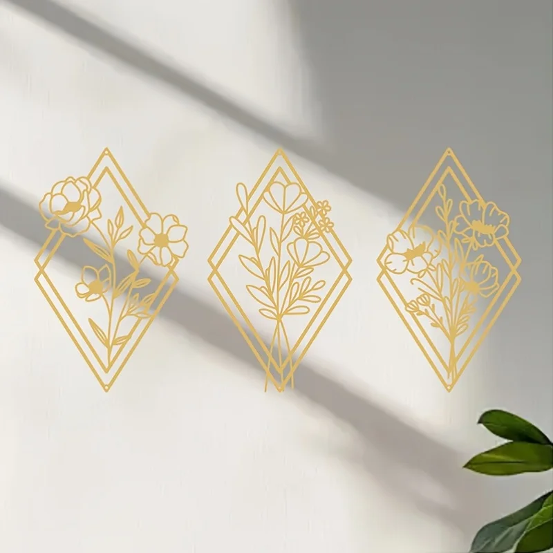 Set of Three Minimalist Floral Wall Art Pieces - Made from Powder-Coated Carbon Steel And Featuring a Magnetic Mounting System