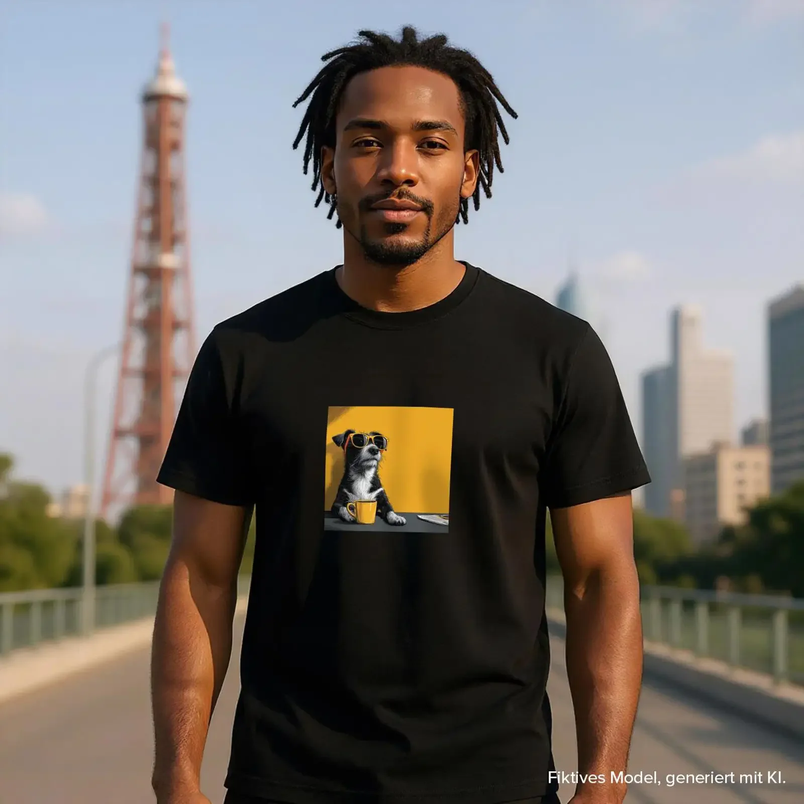Cool Coffee Dog T Shirt Print Idea with Cup vintage Washed Unisex designer clothes Casual Breathable Comfortable fashion
