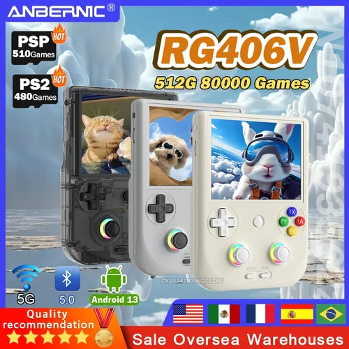 Imagen 1 del producto ANBERNIC-consola de juegos portátil RG406V, pantalla táctil IPS de 4 pulgadas, Android 13, Unisoc T820, reproductor de juegos de 64 bits, iluminación RGB, PSP, PS2