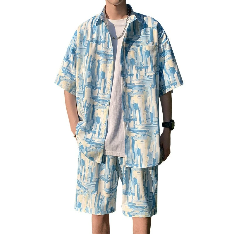 Summer Flower Shirt Set Men Quick-drying Short-sleeved Home Travel Wear Couple Two-piece Set Temperament Fashionable Comfortable