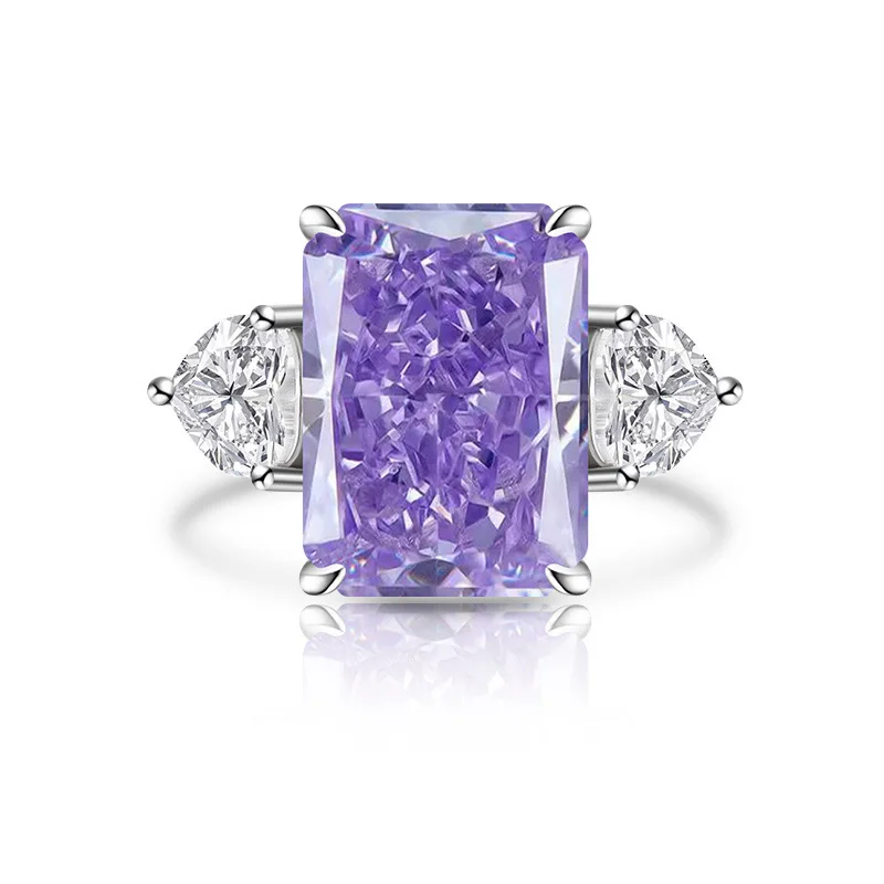 Glänzender farbiger Zirkon-Ring aus 925er-Sterlingsilber mit Eisblumenschliff und großem Karat. Wunderschöner, eleganter Damenring – Detail 8