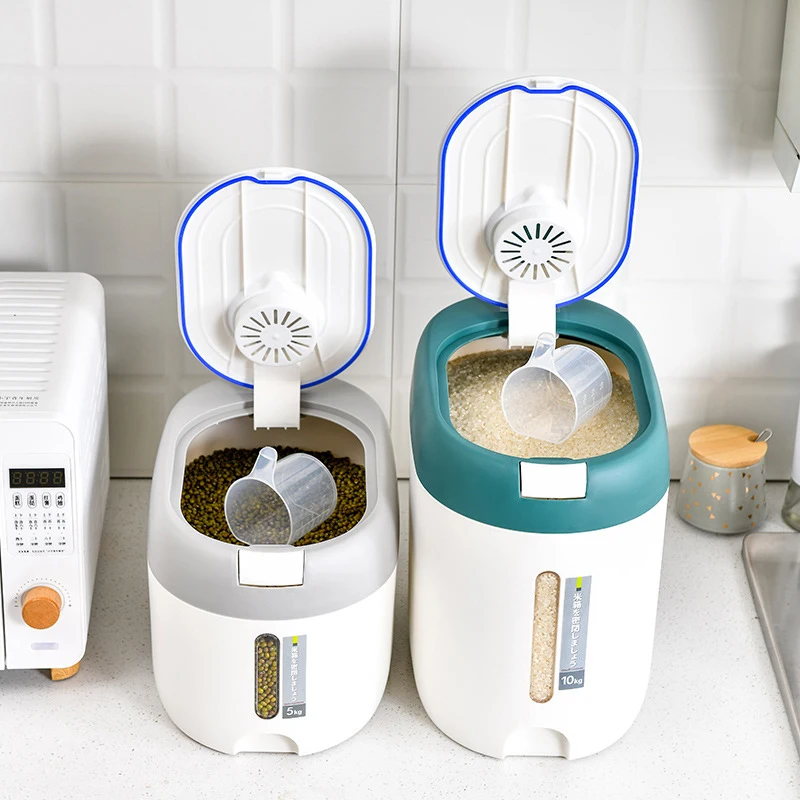 5/10Kg Rice Bucket Sealed Rice Dispenser Insect Moisture Proof Sealed Rice Storage Container Grain Storage Box