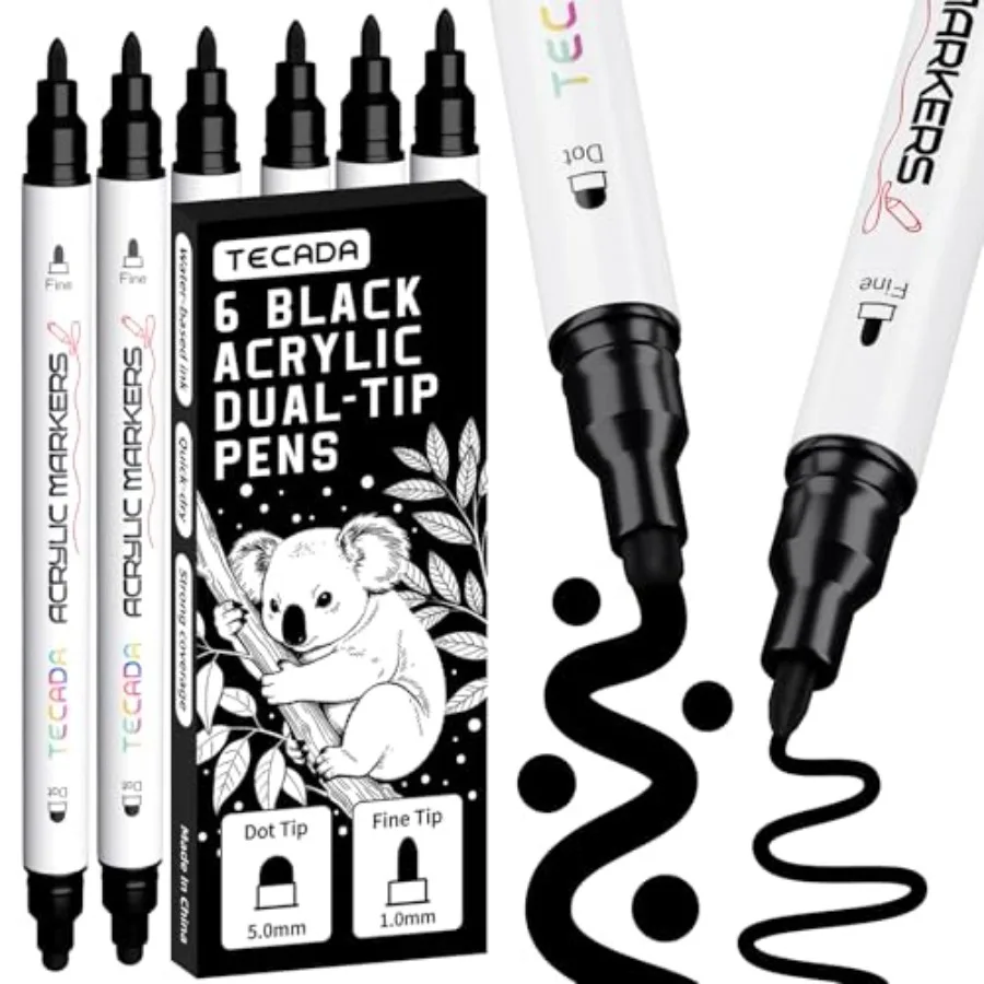 

6 Acrylic Paint Markers, Dual-Tip Acrylic Paint Pen for Rock, Fabric, Wood, Plastic, Canvas, Ceramic, Glass, Metal, DIY Crafts