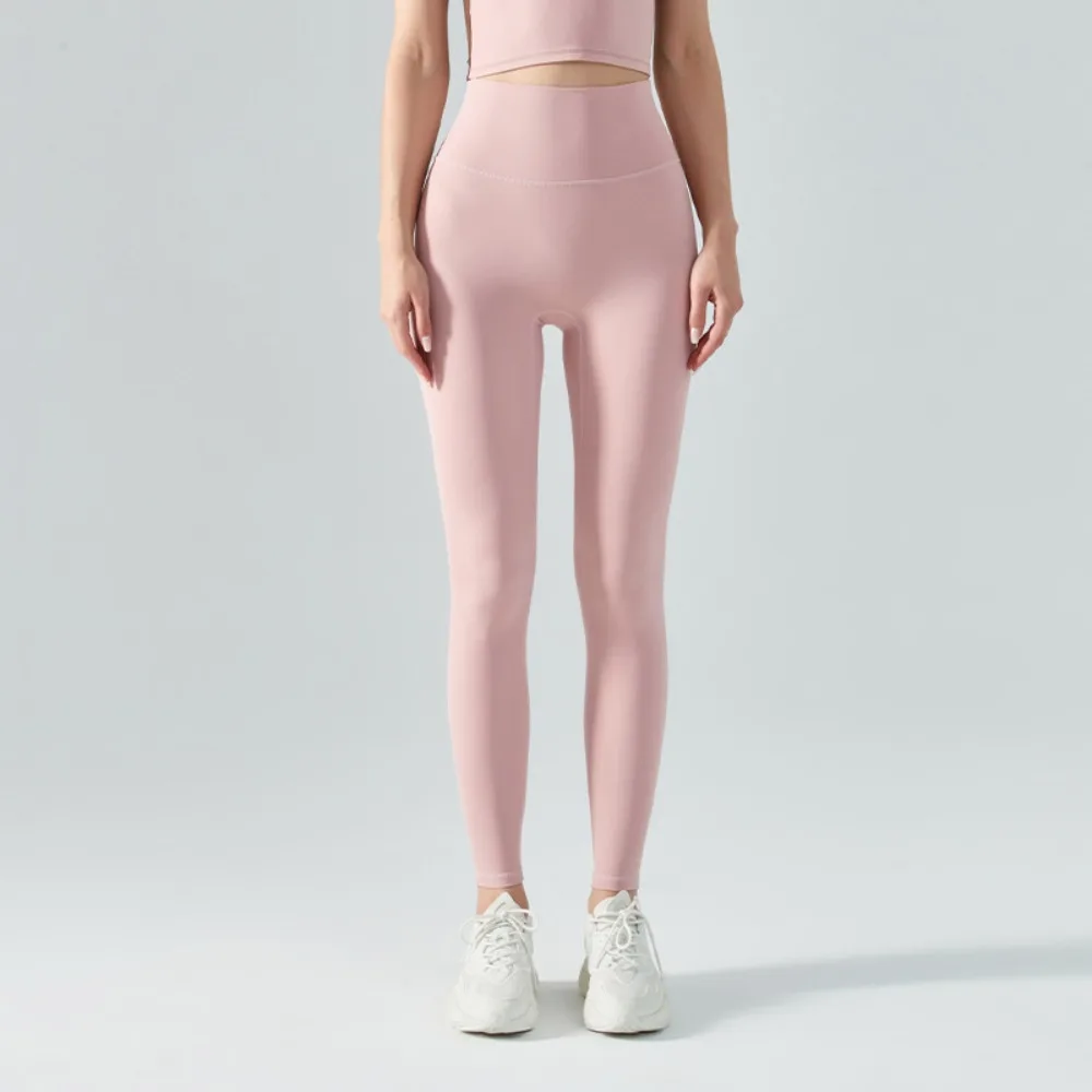 ハイウエストリフティングヒップヌードヨガパンツ女性用高弾性タイト薄型速乾性フィットネスエクササイズクロップドパンツ