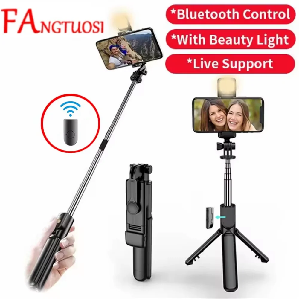 Портативный складной беспроводной держатель для селфи FANGTUOSI для телефона, штатив с пультом Bluetooth для записи видеоблогов для iPhone