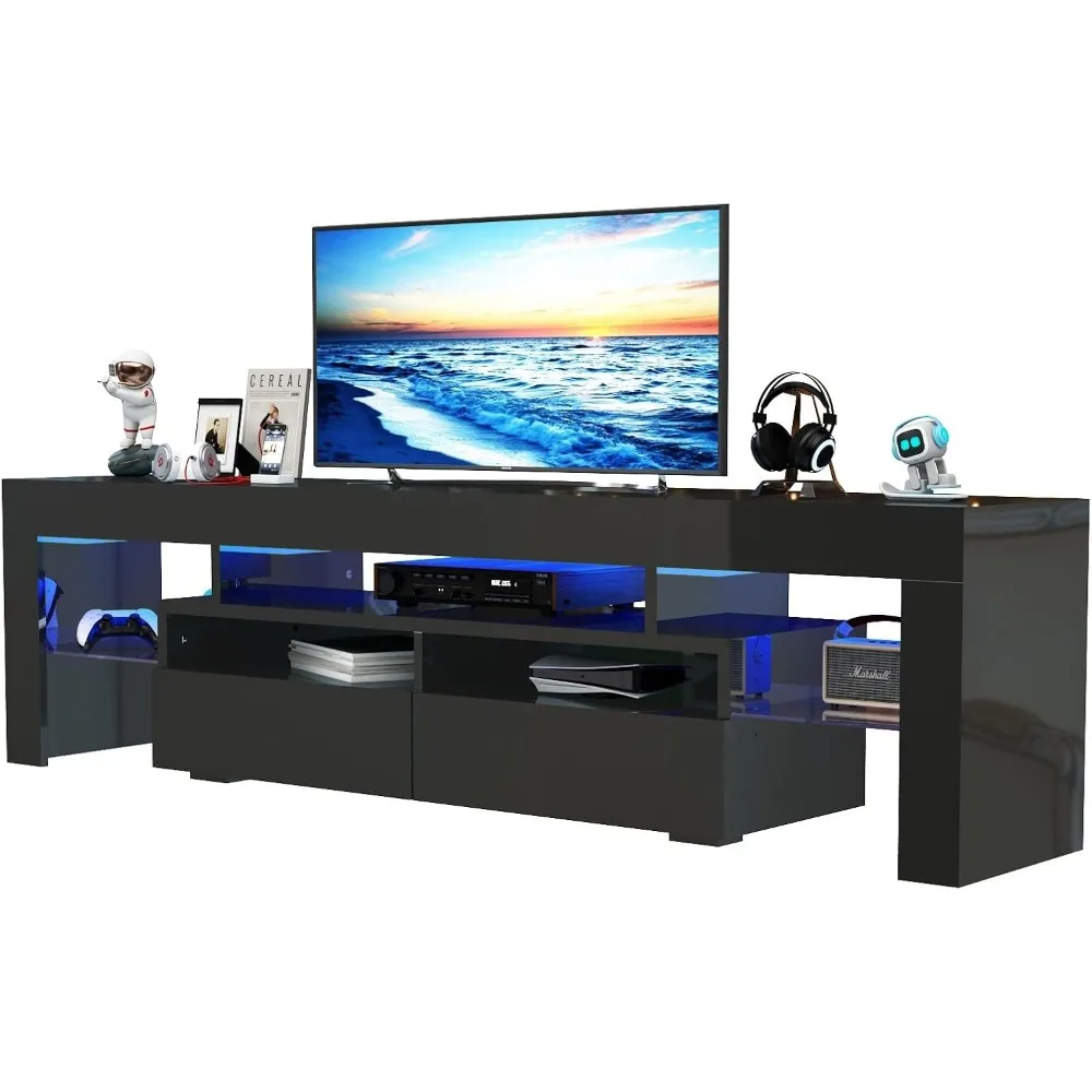 

St.Mandyu LED TV Stand for 65/75/85 inch TV, High Glossy Modern Entertainment Center with Drawer and Led Lights, Television Tabl