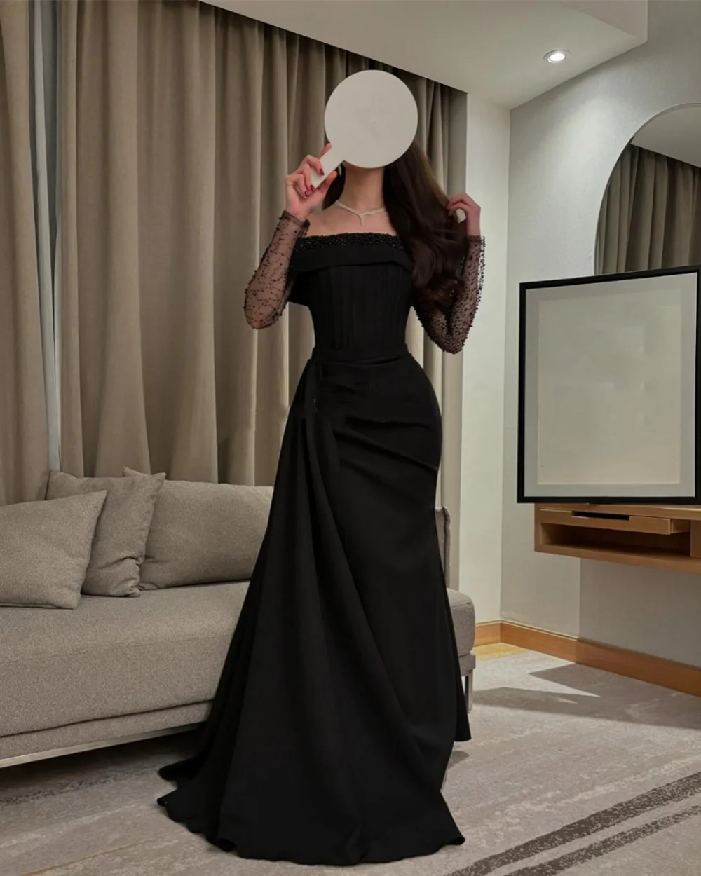 

Customized Fashion Exquisite Jersey Pleat Draped Beading Sequined Mermaid Off-the-shoulder Long Dresses Evening Dresses Elegant