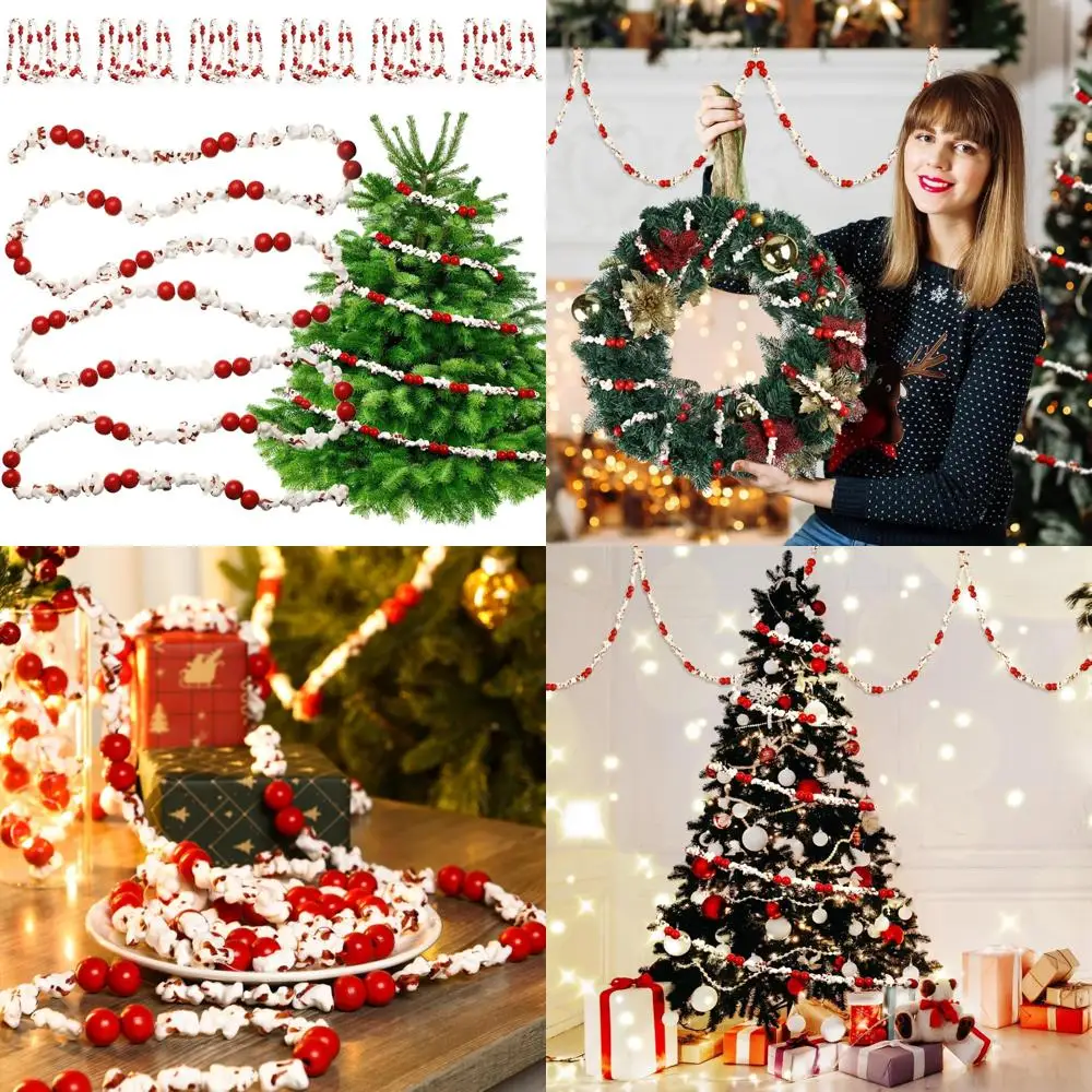 

Искусственный 9-футовый винтажный попкорн и клюквенная гирлянда для классического рождественского декора, нить из деревянных бусин