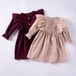 Autumn/Winter Baby Girl Long sleeved Dress Solid Color Ruffle Edge  Round Neck Dress Casual and Comfortable Girls' Clothes