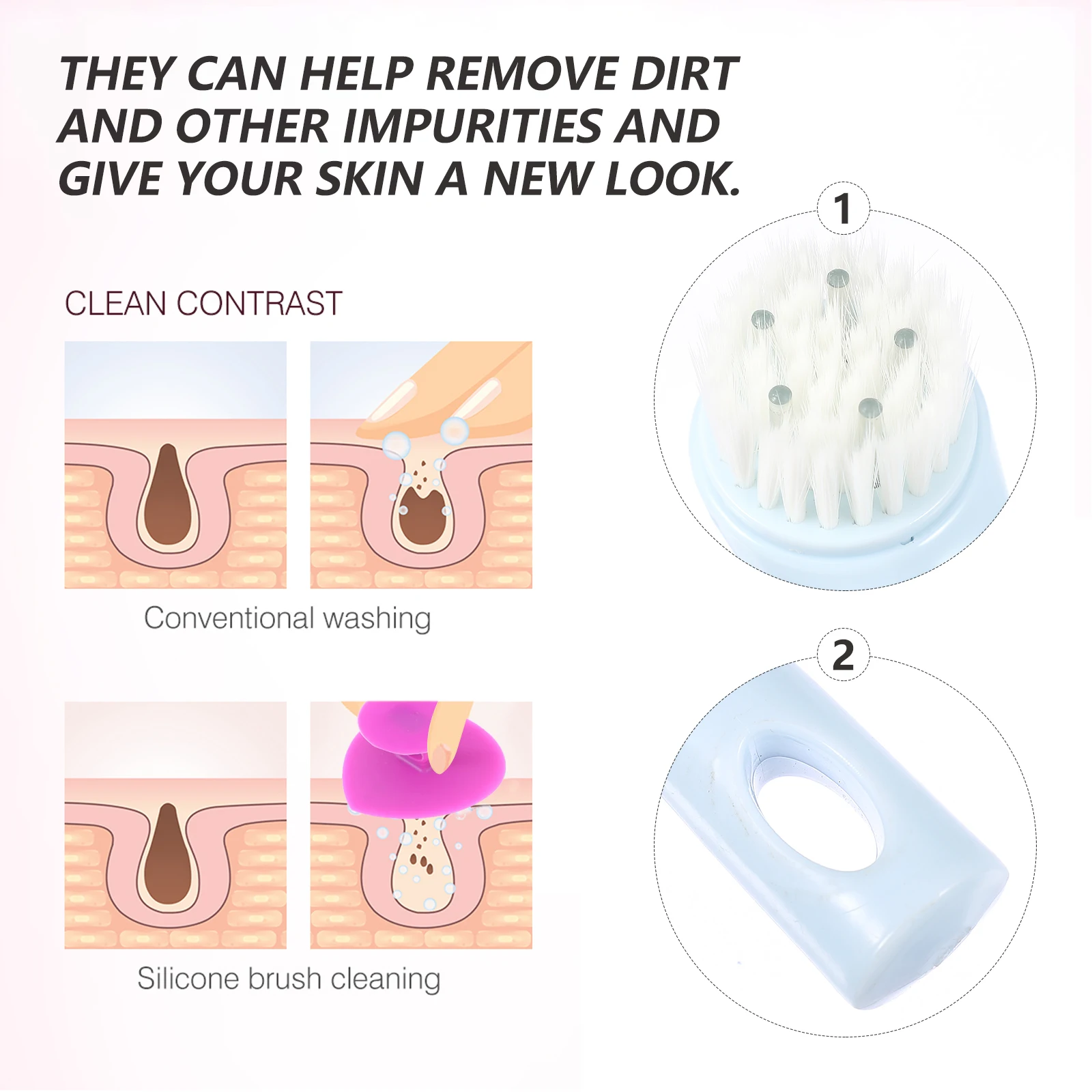 

5Pcs Face Cleansing Brushes Soft Facial Pore Cleanser Deep Cleaning Massager Tools for Smooth Skin Texture Face