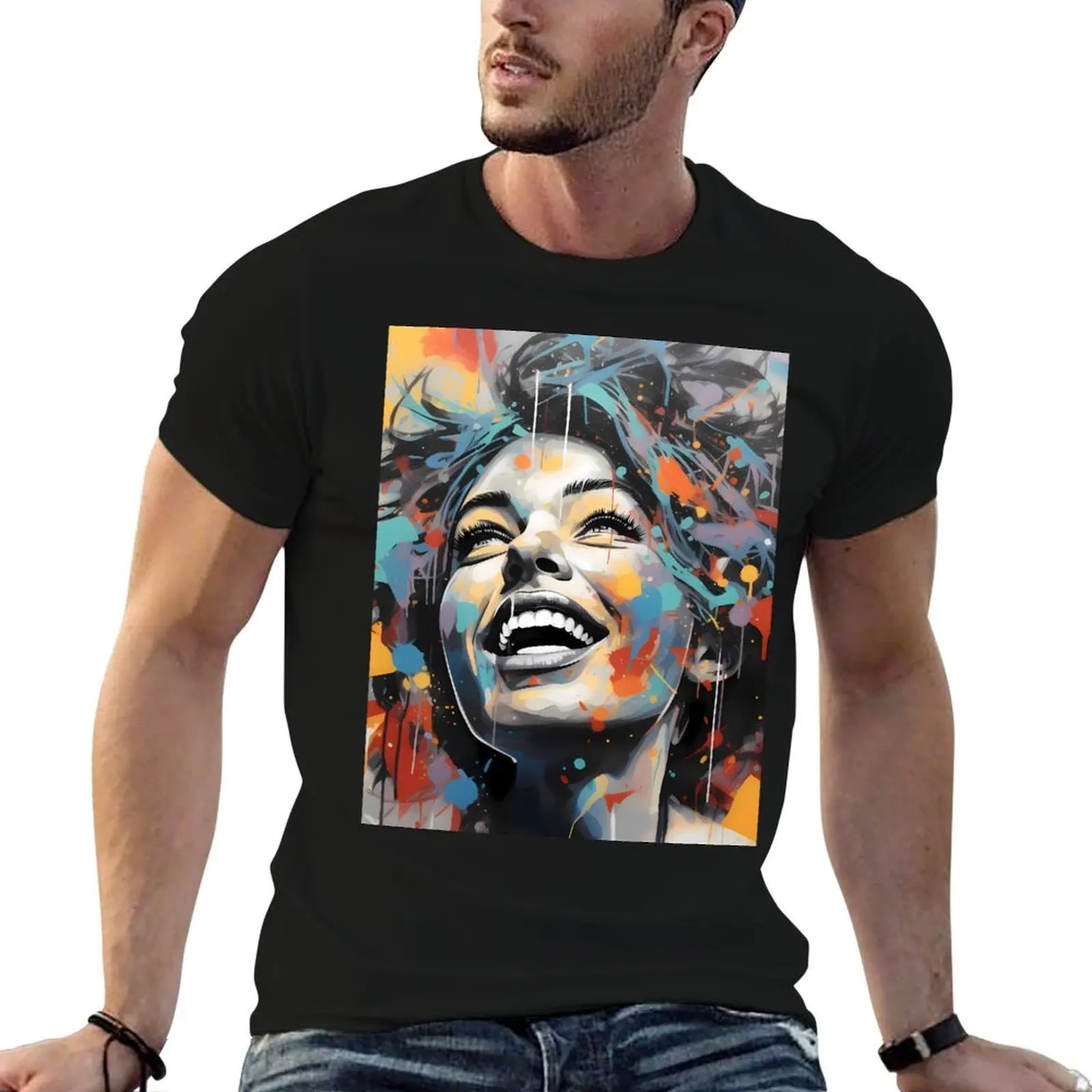 

Happy pop art graffiti girl T-Shirt graphic t shirts for man man t shirts cotton T-Shirt