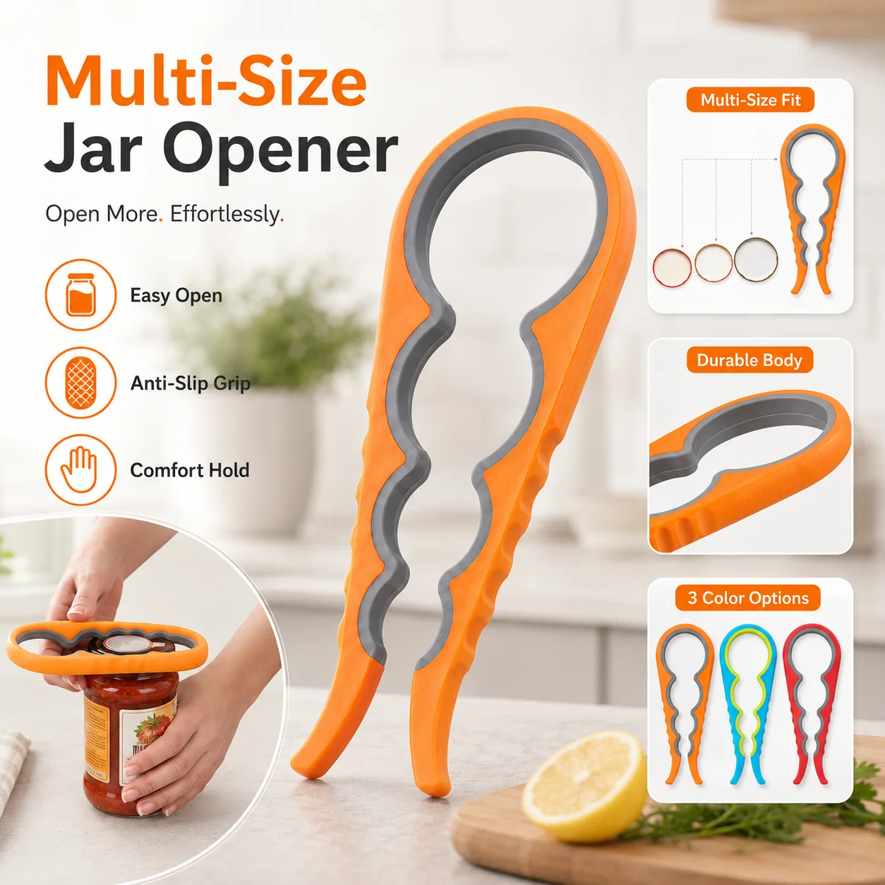 Ouvre-bouteille manuel 4-en-1, ouvre-capsule, ouvre-bocal de cuisine, outil de bar à prise facile pour la maison, les fêtes et le camping – Lot d'accessoires