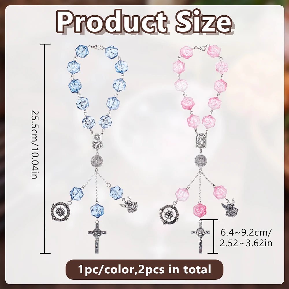 2Pcs Car Rosary for Rearview Mirror Cars Charm 2 Color Car Decor Charms for Women Rose Pendant Personalized Cars Hanging