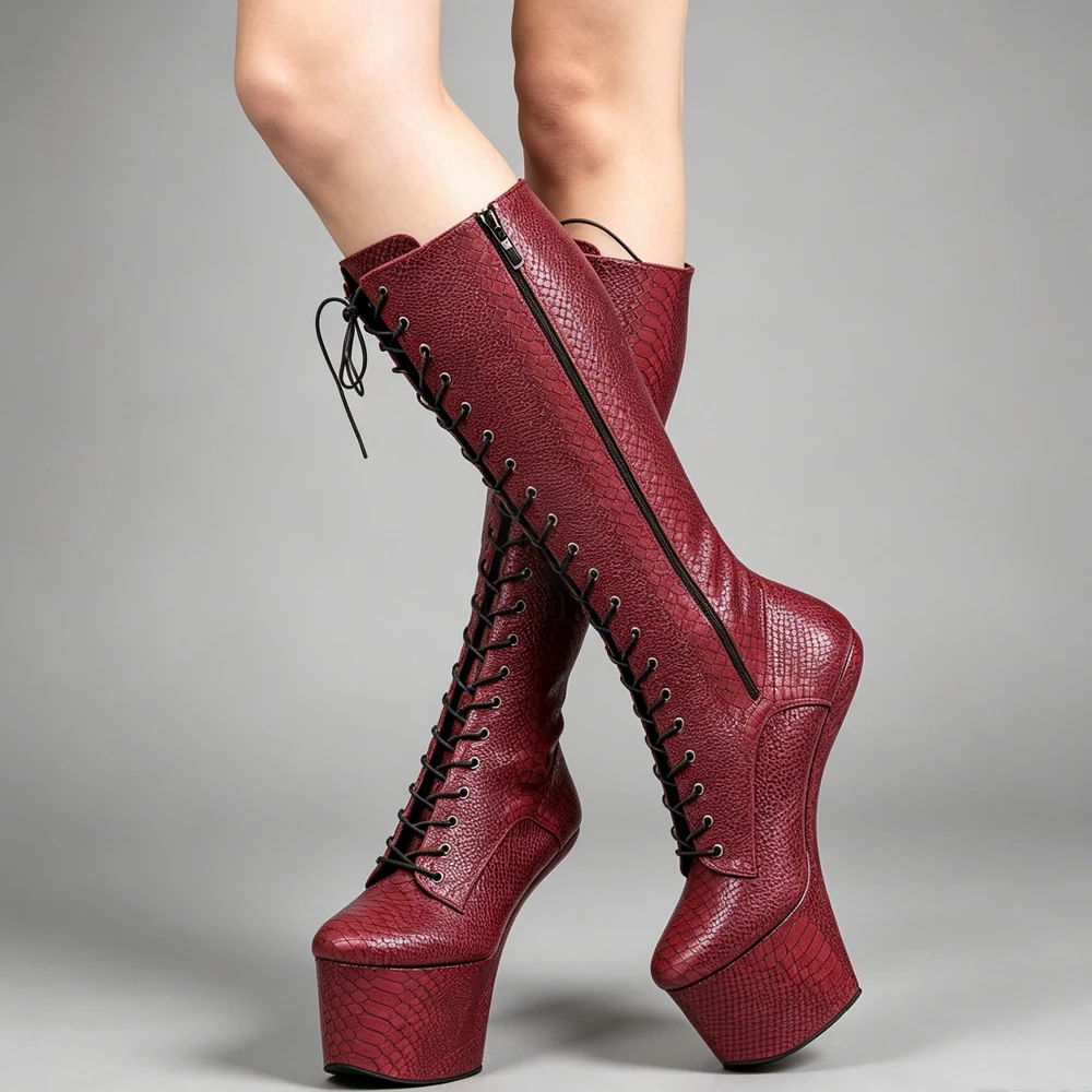 

jialuowei 8 inch High heel Slugged Bottom Hoof boots with no-heel Heelless platform sexy knee high boots Plus size 36-46