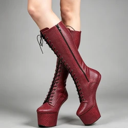 jialuowei 8 inch High heel Slugged Bottom Hoof boots with no-heel Heelless platform sexy knee high boots Plus size 36-46