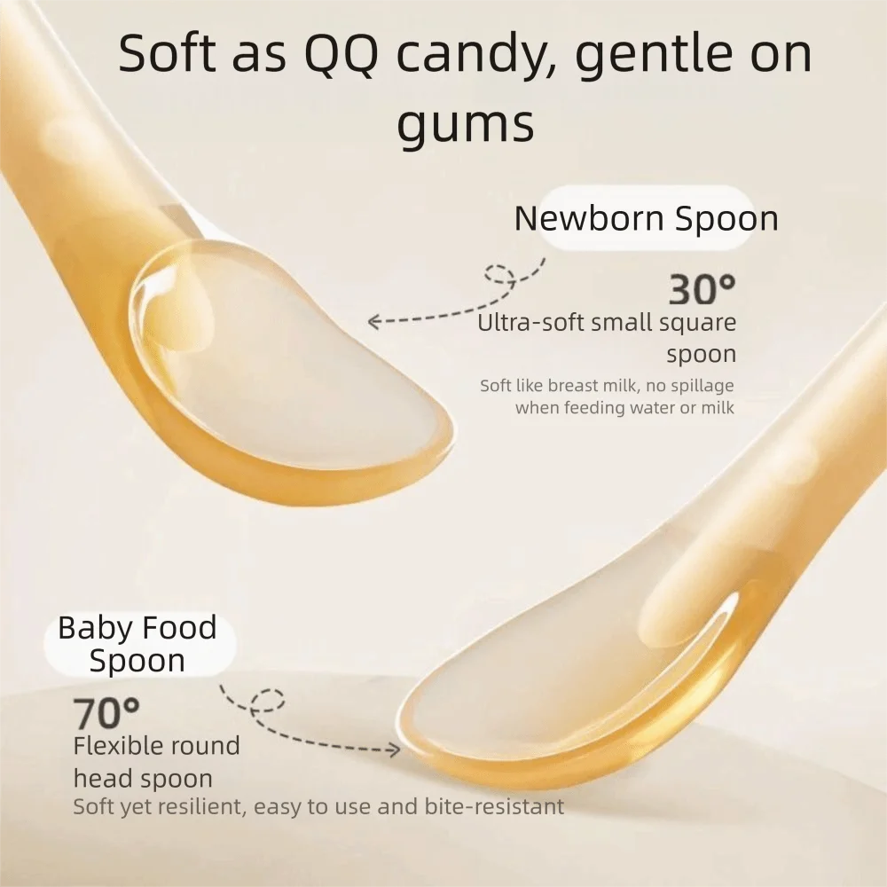 

Soft Silicone Silicone Baby Spoon Easy Clean Safe Design Infant Feeding Spoon Dustproof Cover Mini Size Ergonomic Spoon