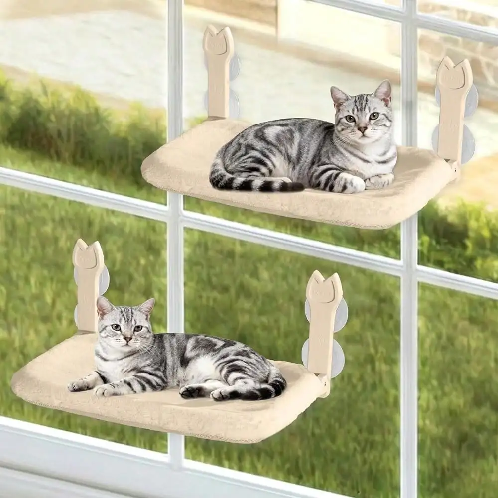 

2 Pack Cat Window Perch,Cat Window Hammock Cordless Foldable Window Bed With 4 Large Strong Suction Cup,Reversible