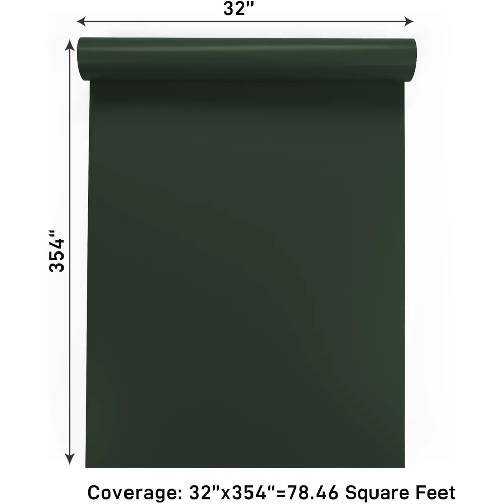 ورق اتصال أخضر غير لامع قابل للإزالة لجدران غرفة النوم - 32 × 354 ورق جدران قابل للتقشير واللصق باللون الأخضر الداكن الصلب