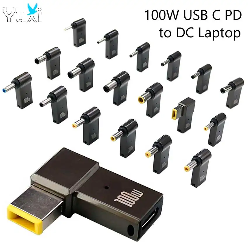 YuXi-Chargeur d'alimentation pour ordinateur portable, connecteur adaptateur PD 100W 5A USB Type-C femelle vers DC mâle pour Lenovo HP Dell Bali Notebook