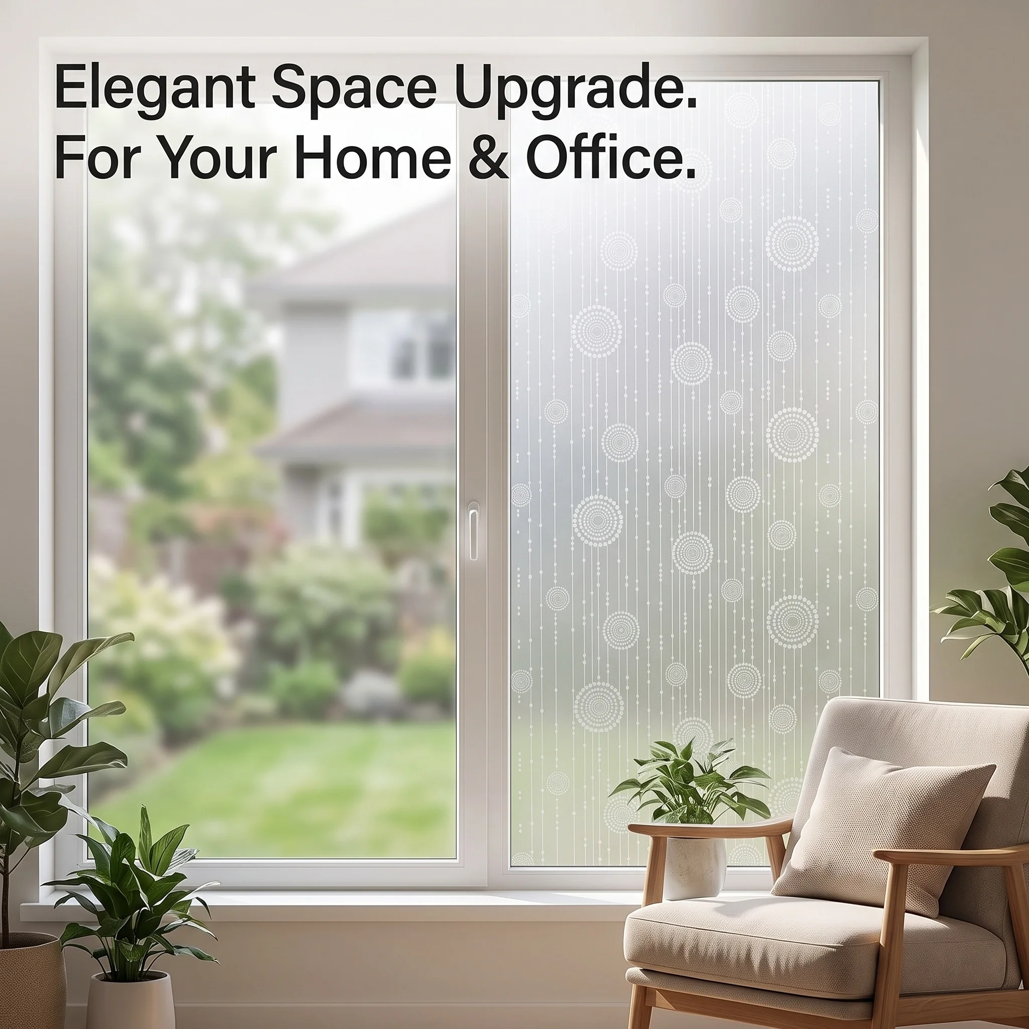 Self‑Adhesive Window Film Geometric Circle Vertical Line Pattern Frosted Privacy Glass Sticker Anti‑UV Decorative Window Sticker
