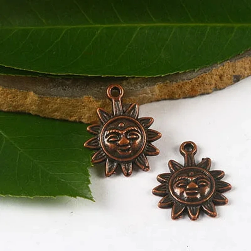 15pcs 21*17mm Dull Copper-tone Smiling Face Sun Design Charms H2183 Charms for Jewelry Making