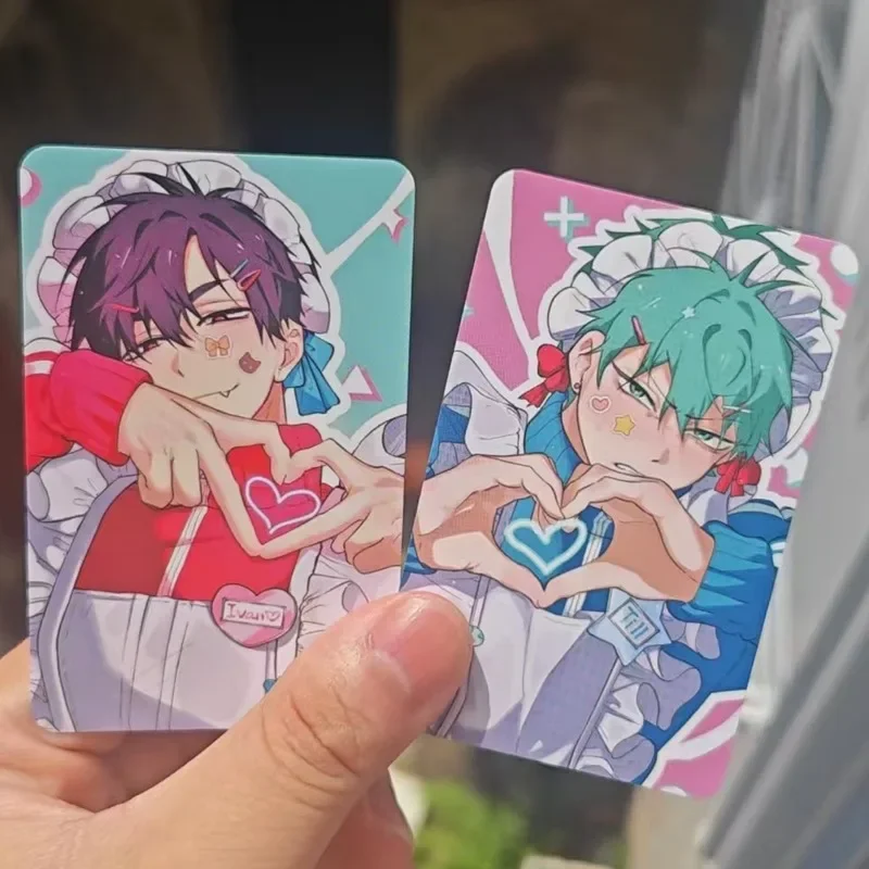 Cute 2Pcs/Set 2025 Maid Dress Up Alien Stage TV Anime Card Ivan Till Cosplay Rounded Corners LOMO Card Postcard Christmas Gift