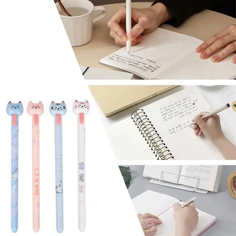 Cat Gel Pens 4X Cat Tongue-out Gel Pens 0.5 Mm Animal Desk Accessories Quick-Drying Student Stationery Set For Children Kids