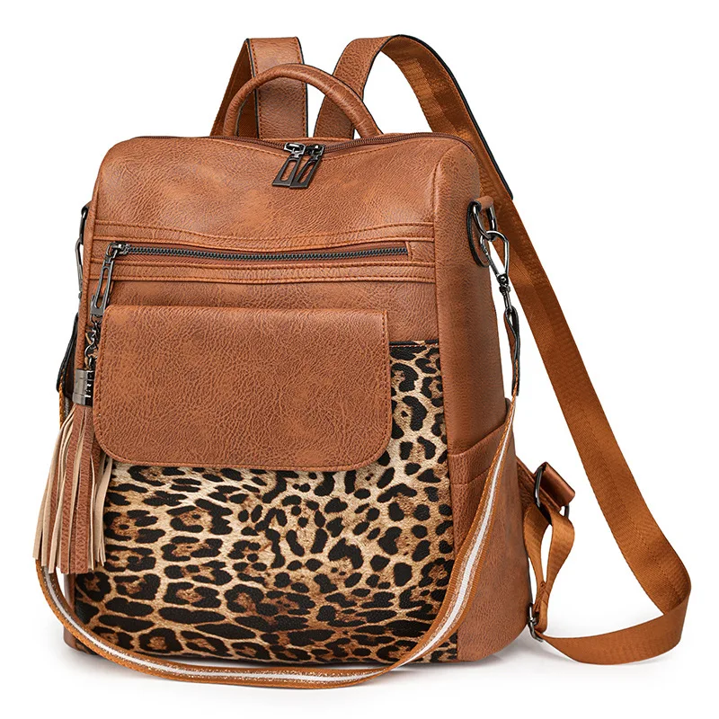 

Winter 2025 new retro leopard print fashion women's backpack large capacity backpack women's backpack wholesale