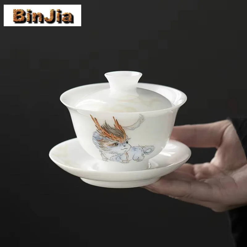 

150 мл винтажная фарфоровая чаша из ледяного нефрита Гавань, ручная роспись, чайная чаша Шаньхайцзин, чехол для домашнего изготовления, аксессуары для рукоделия Cha