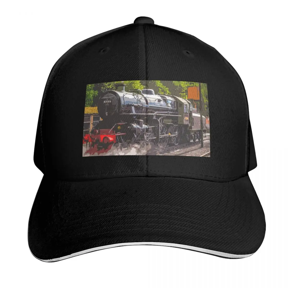 Steam train Baseball Cap Six Panel Structured Crown Sun Protection UPF 50+ Breathable Mesh Back
