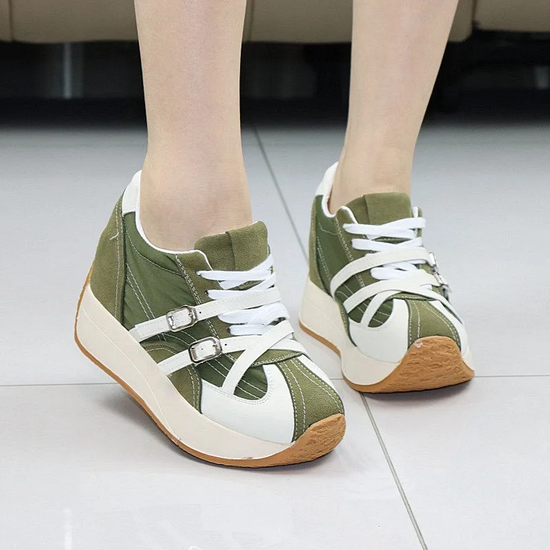 Women's 8cm Hidden Heel Platform Sneakers Lightweight Casual Sport Shoes Trainer Chunky High Heel Retro Sneakers
