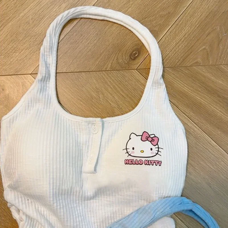 Sanrio Hello Kitty  Camis Anime Tanks Sexy Camisole Girl Crop Top Summer Sport Vest Lady Off Shoulder Sleeveless Casual Clothes