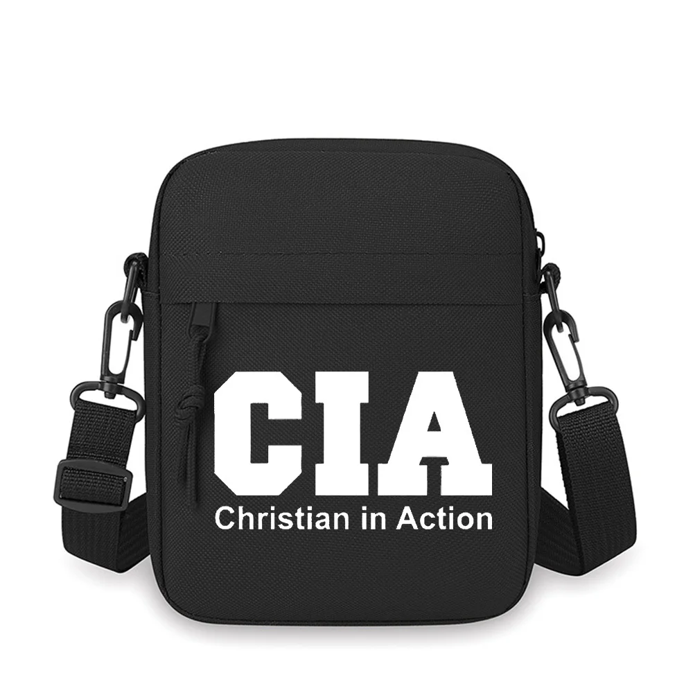 

White text CIA Christian in Action Men Crossbody Bag Single Shoulder Women Cartoon Anime Film Printing Design Unisex