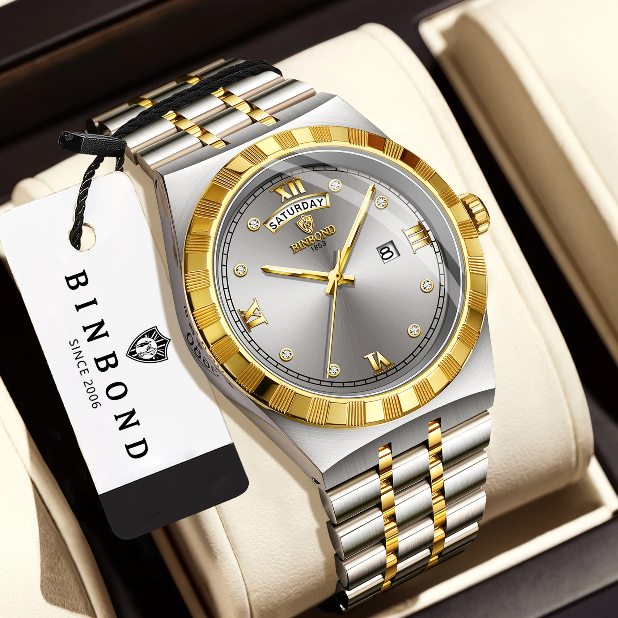 BINBOND Original Brand Man Watch Quartz Wristwatches For Men Luxury Luminous Waterproof Men's Watches Reloj Hombre