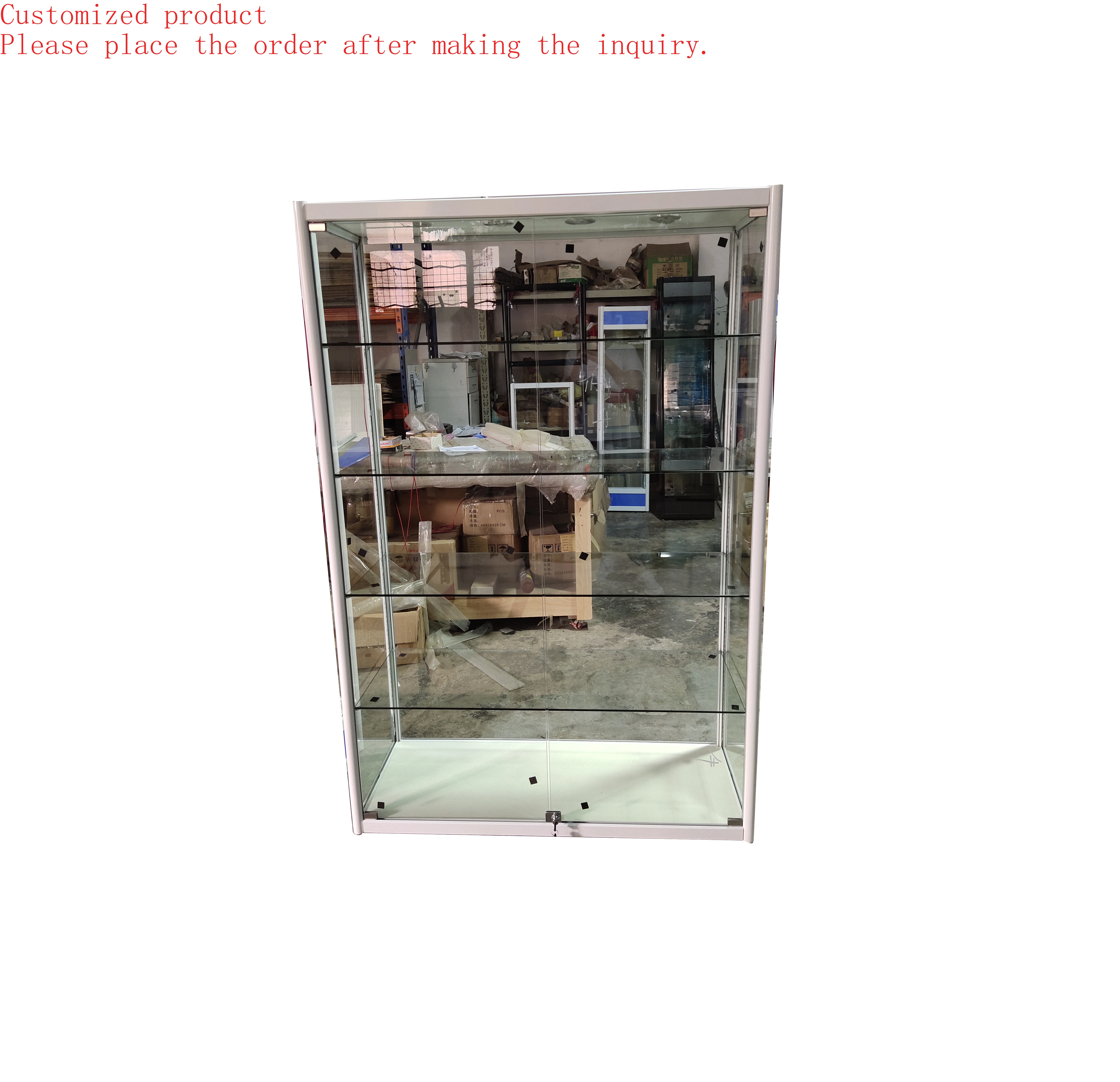 

Custom.Full Vision Tall Glass Showcases Smoke Shop Display Exhibition Cabinet Toy showcase Jewelry Display Glass showcase with L