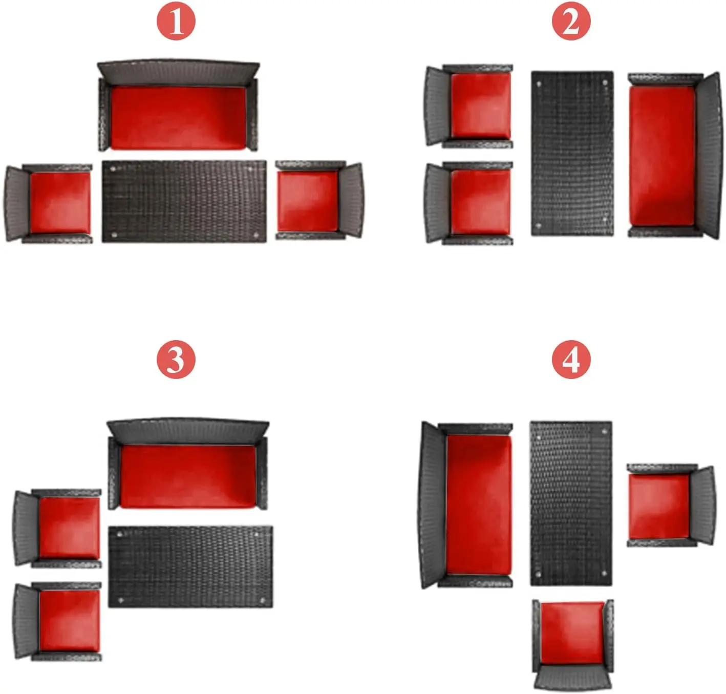 4-teiliges Terrassenmöbel-Set, Gesprächsstühle, Outdoor-Terrassenset aus Korbgeflecht mit Tisch, Terrassensitz, Rattan-Terrassensofa für