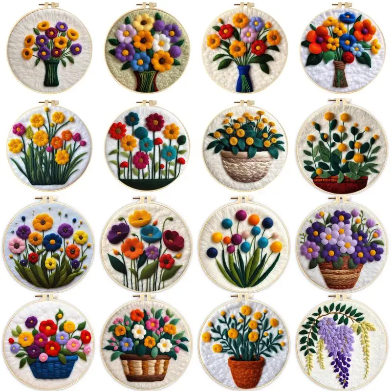 SDOYUNO Funny DIY Wool Embroidery Kit Felt With Picture Creative Flower Diy Needle Felting Painting Home Decoration Art Craft