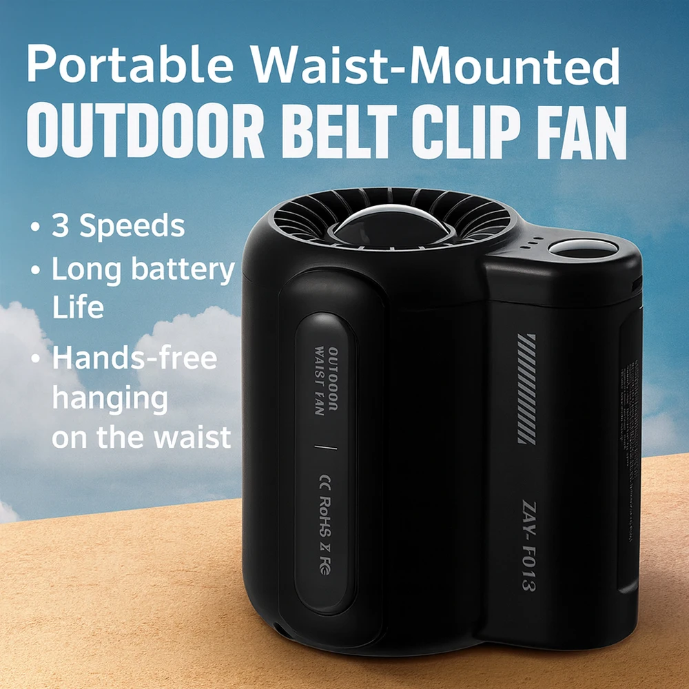 

F013 Портативный поясной вентилятор 4500 мАч Hands-Free Leafless Mini USB-вентилятор 3 скорости охлаждения Воздушный поток для путешествий на открытом воздухе