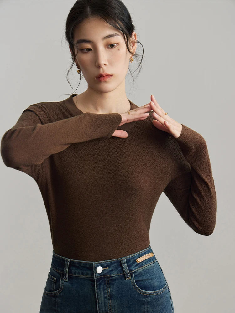 DUSHU Casual Style Round Neck Slim-fitting Bottoming Shirt for Women New Winter Multiple Colors Non-pressure Sweater Female