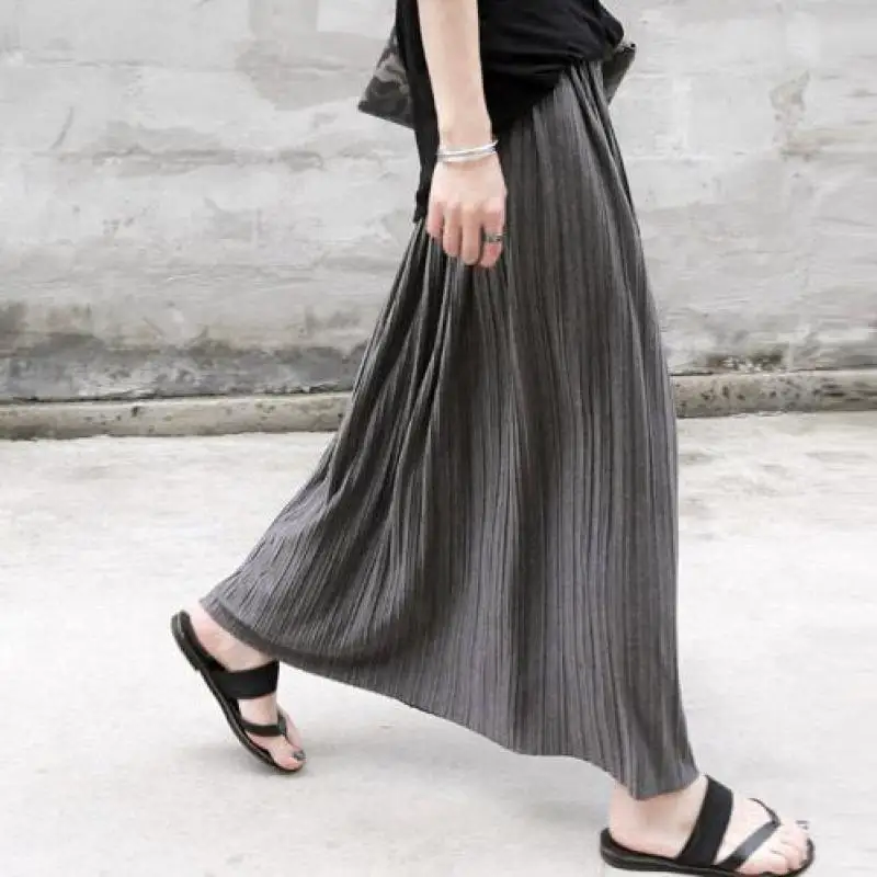 

2024 Summer New Arrival All Match Slim Modal Cotton Pleated Skirt Ankle-Length High Waist Vintage Skirt Women Free Shipping