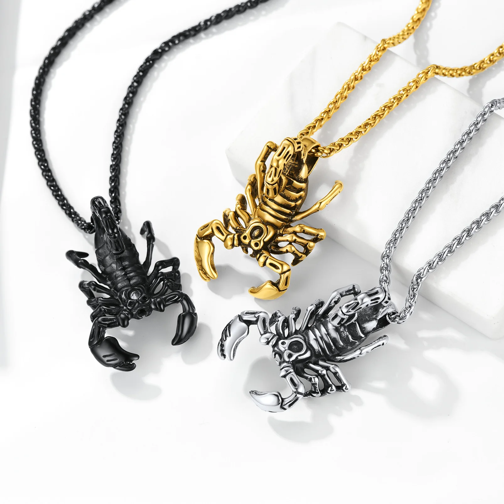 U7 aço inoxidável escorpião colares pingente animal 3mm 20 polegadas link corrente vintage unisex gótico punk jóias
