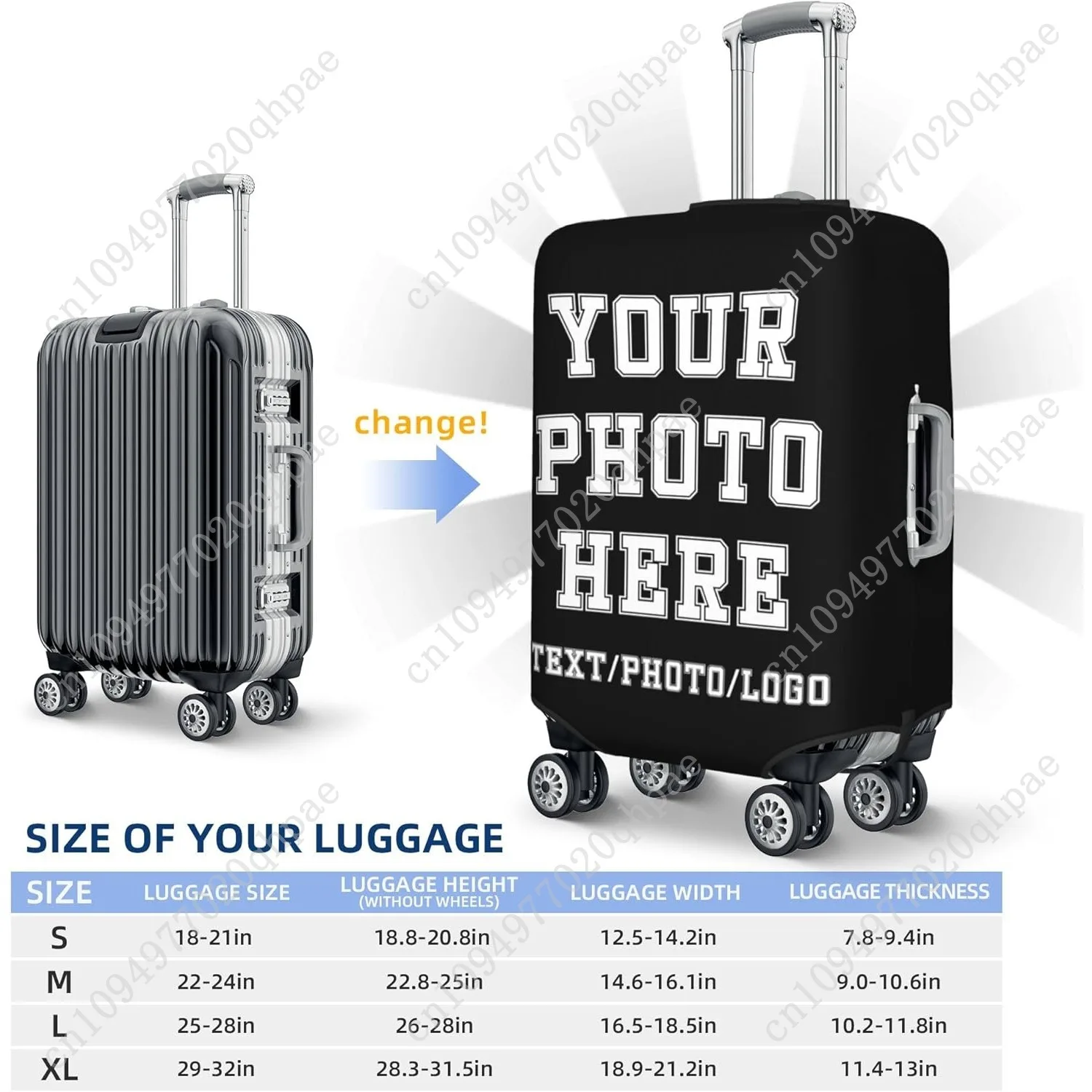 غطاء الأمتعة المخصص أضف صورتك/النص/الشعار، أغطية حقائب مخصصة للأمتعة، Style1