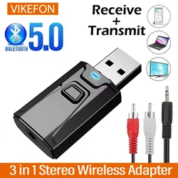 VIKEFON Bluetooth 5.0 Transmitter Receiver 3 in 1 EDR Adapter Dongle 3.5mm AUX for TV PC Headphones Home Stereo Car HIFI Audio