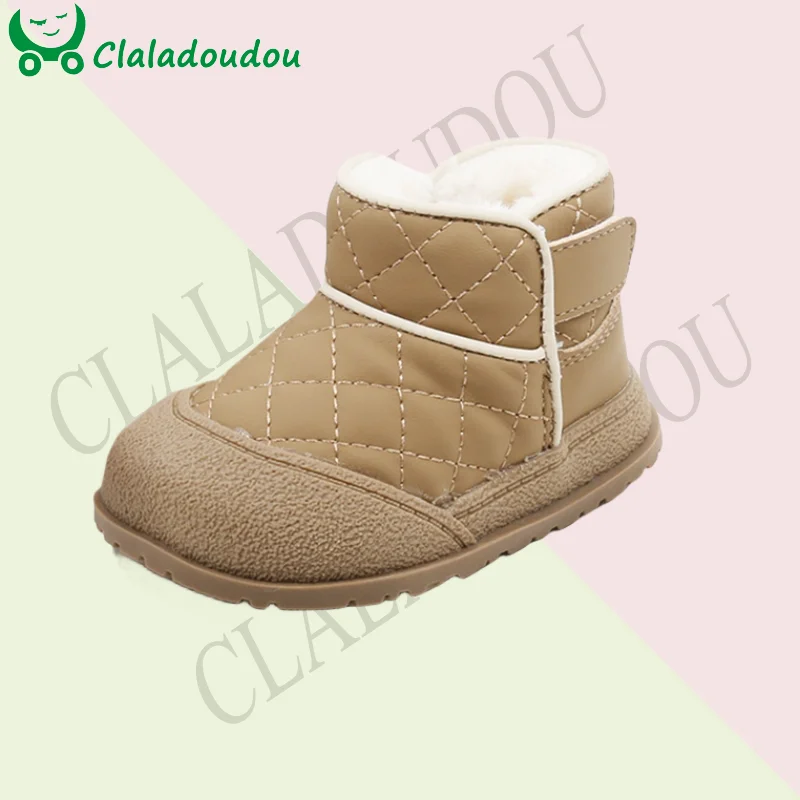 2024 New Toddler Boys Snow Boots Fashion Sewing Warm Plush Winter Shoes For Kids Girls 0-3Years Anti-slip Thicker Walkers